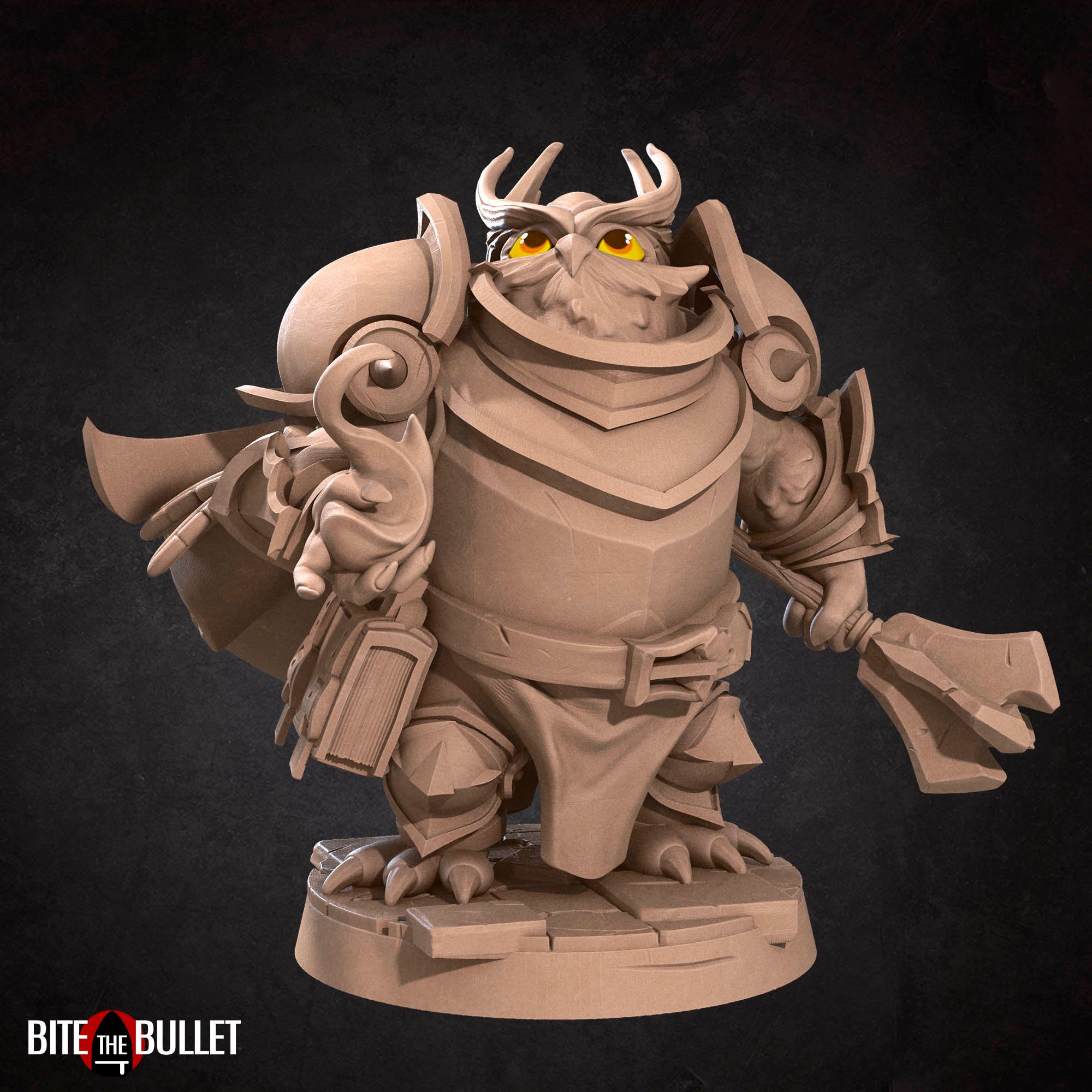 Owlfolk cleric (anthropomorphic owl) resin miniature by Bite the Bullet.